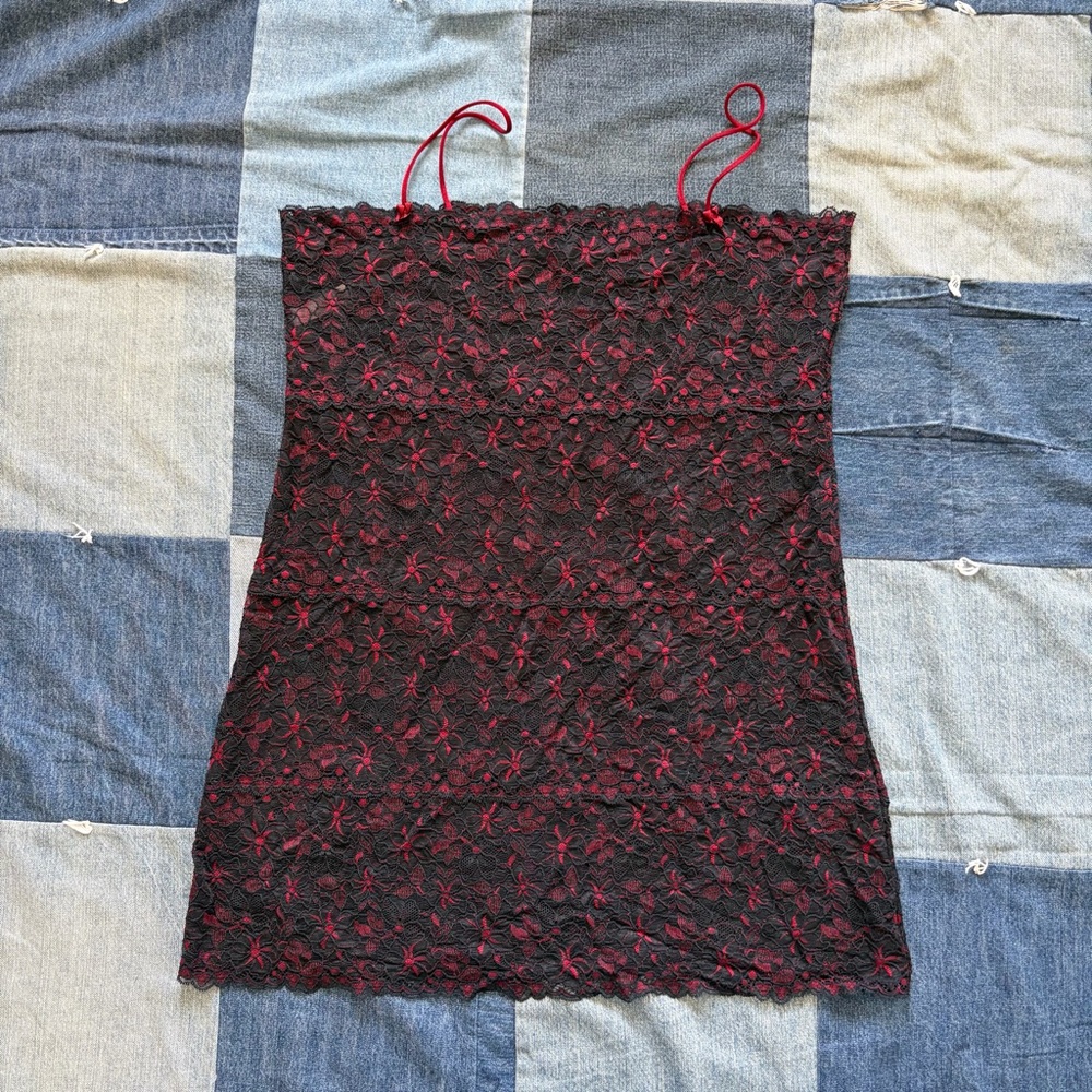 victoria’s secret VTG Y2K sheer lace black red lingerie dress size L